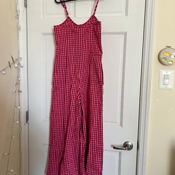 NWT Lazy Oaf Red Gingham Checkin You Out Wide Leg Jumpsuit - Picture 9 of 9